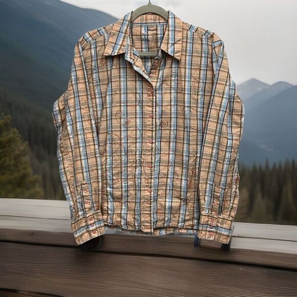 Women’s Wrangler The Ultimate Riding Shirt Size‎ L Embroidered READ Plaid - Picture 1 of 10